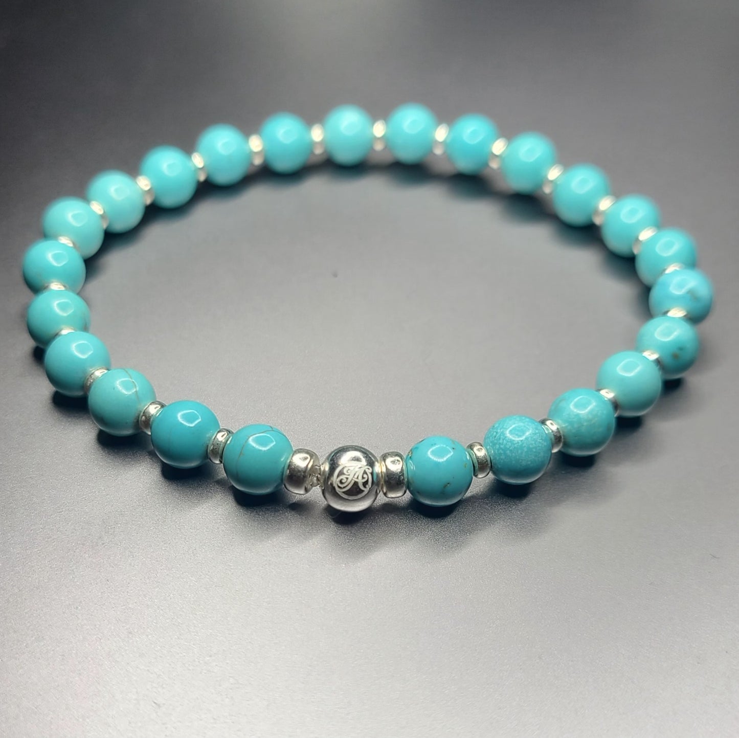 DIVE bracelet with 6 mm turquoise beads and sterling silver details