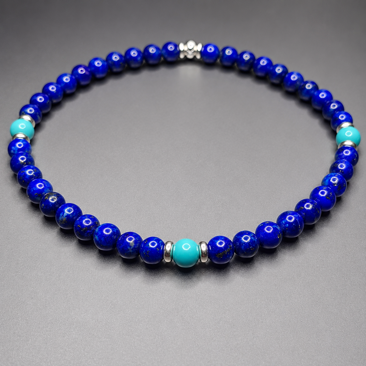 MARINERO LAPIS LAZULI & TURQUOISE handcrafted bracelet with 4mm lapis lazuli & turquoise / sterling silver