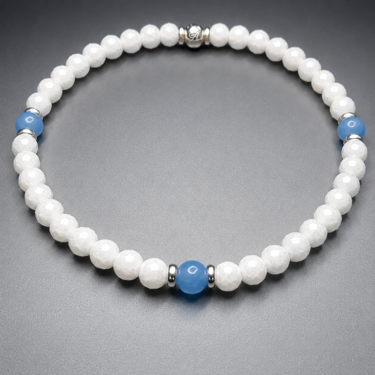 MARINERO WHITE JADE & AQUAMARINE handcrafted bracelet with 4mm white jade & aquamarine / sterling silver