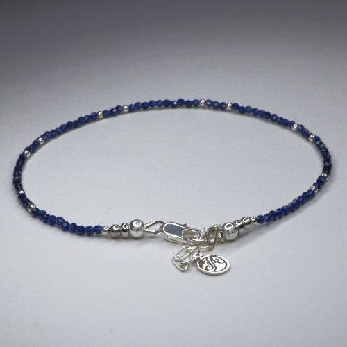 September Sapphire and Sterling Silver V2 bracelet with 2 mm sapphire beads