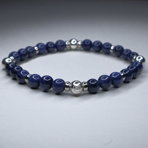 September Sapphire and Sterling Silver V3 bracelet with 6 mm sapphire beads