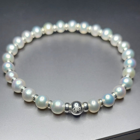 LA PERLA FRESHWATER WHITE PEARLS handcrafted bracelet with 6mm freshwater white pearls & sterling silver