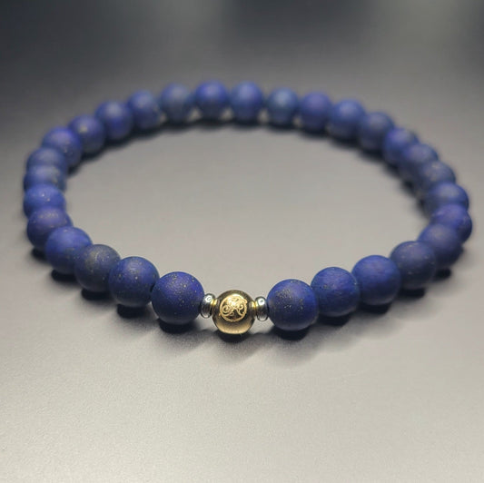 SIGNATURE MATTE LAPIS LAZULI handcrafted bracelet with 6mm matte lapis lazuli & 14k solid gold