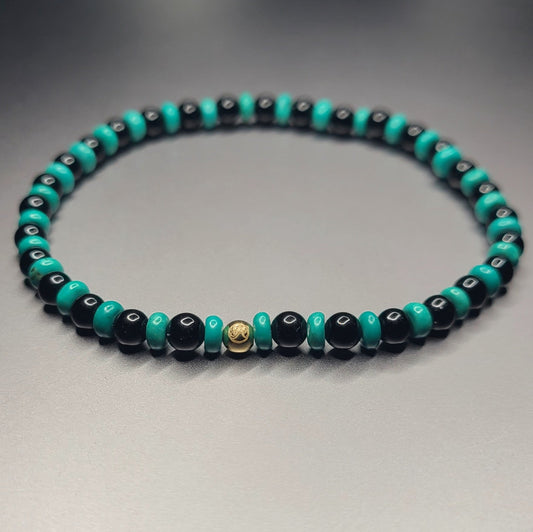 RITMO TURQUOISE & BLACK ONYX handcrafted bracelet with 4mm turquoise & black onyx / 14k solid gold