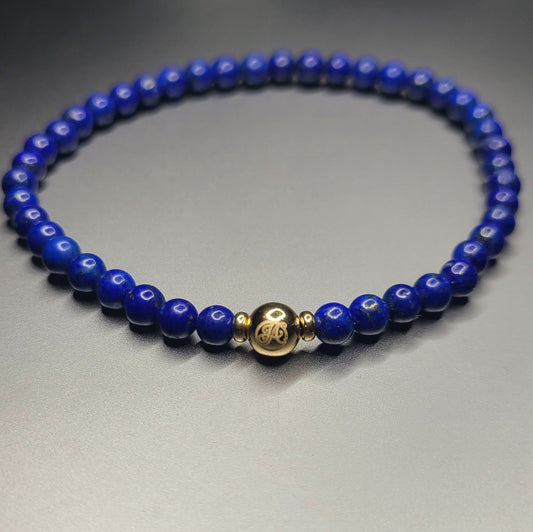 SIGNATURE LAPIS LAZULI handcrafted bracelet with 4mm lapis lazuli & 14k solid gold