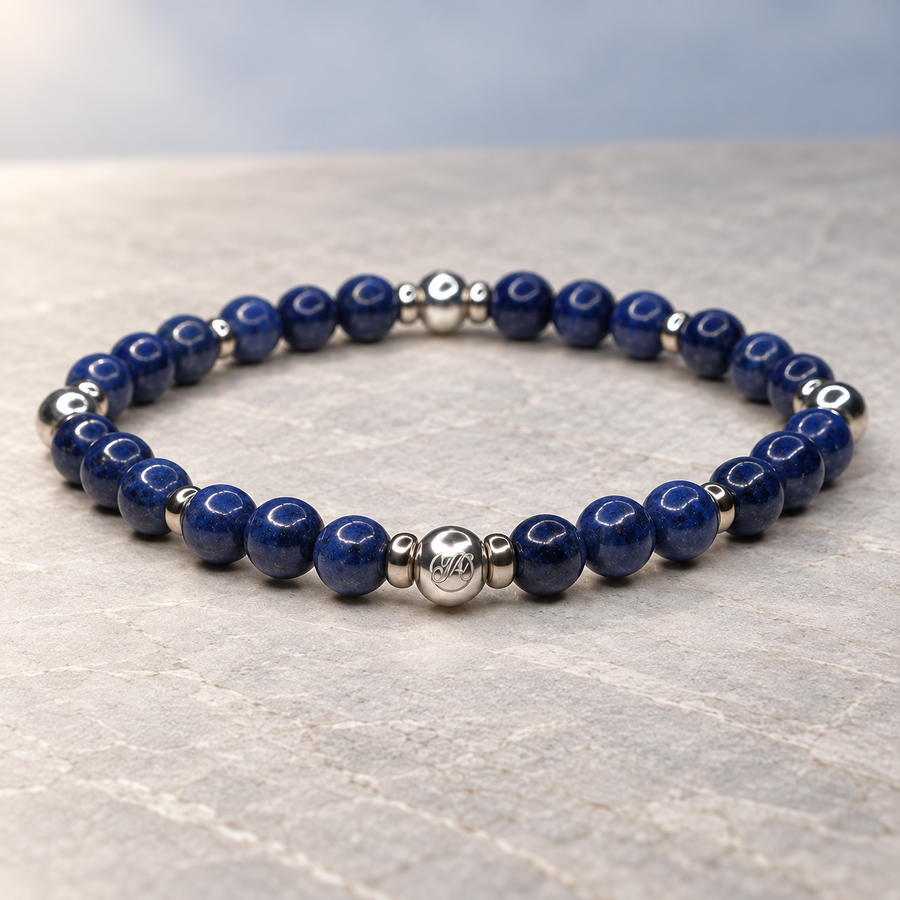 Sapphire Heritage sterling silver bracelet on a neutral stone surface