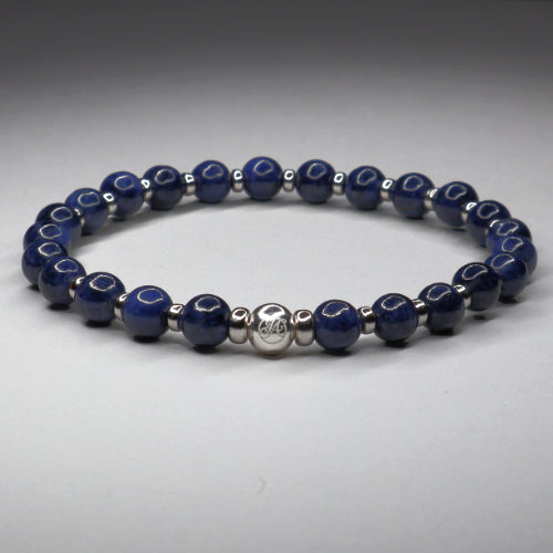 September Sapphire and Sterling Silver V1 bracelet with 6 mm sapphire beads